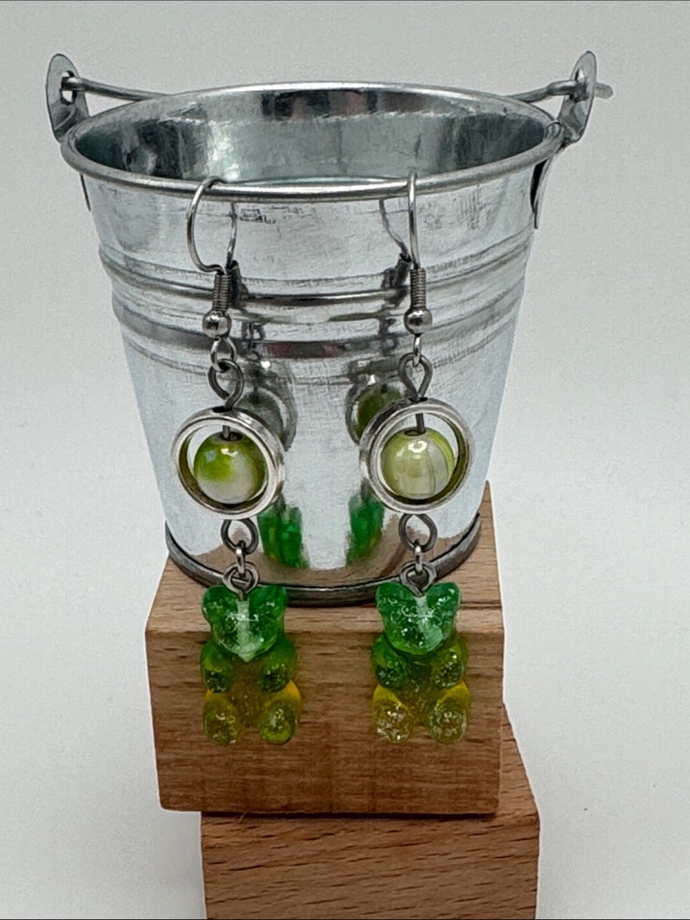 Green/Yellow Gummy Bear Drop Earrings